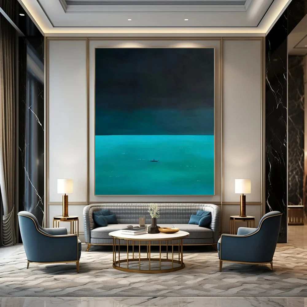 Turquoise Hand-painted Original Coastal Canvas Wall Art UM0WE